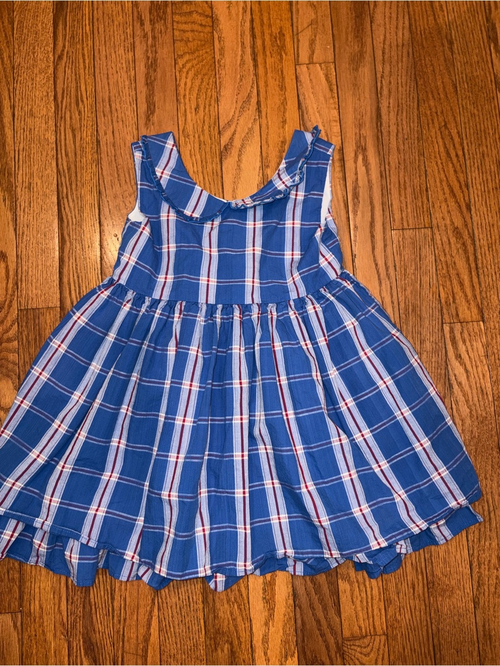 SweetHoney Blue Plaid Sleeveless Dress with Red Accents 7/8